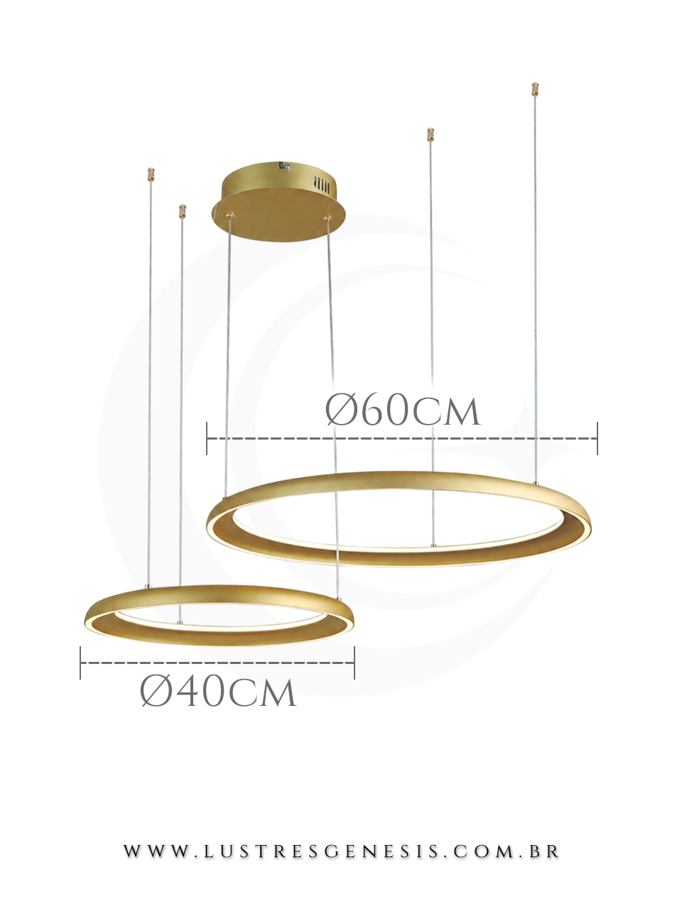 Lustre Pendente LED Dourado com Silicone 3000K para Hall Sala de Estar e P&eacute; Direito Duplo